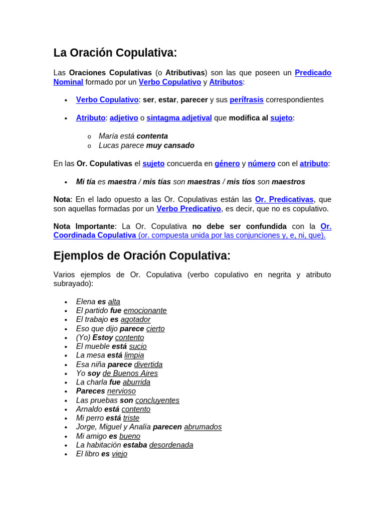 Oraciones Copulativas y Ejemplos | PDF | Verbo | Asunto (gramática)