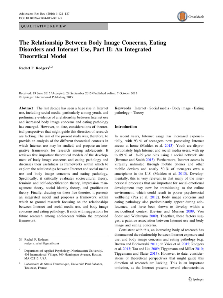Internet Use and Body Image Theories | PDF | Body Image | Eating Disorder