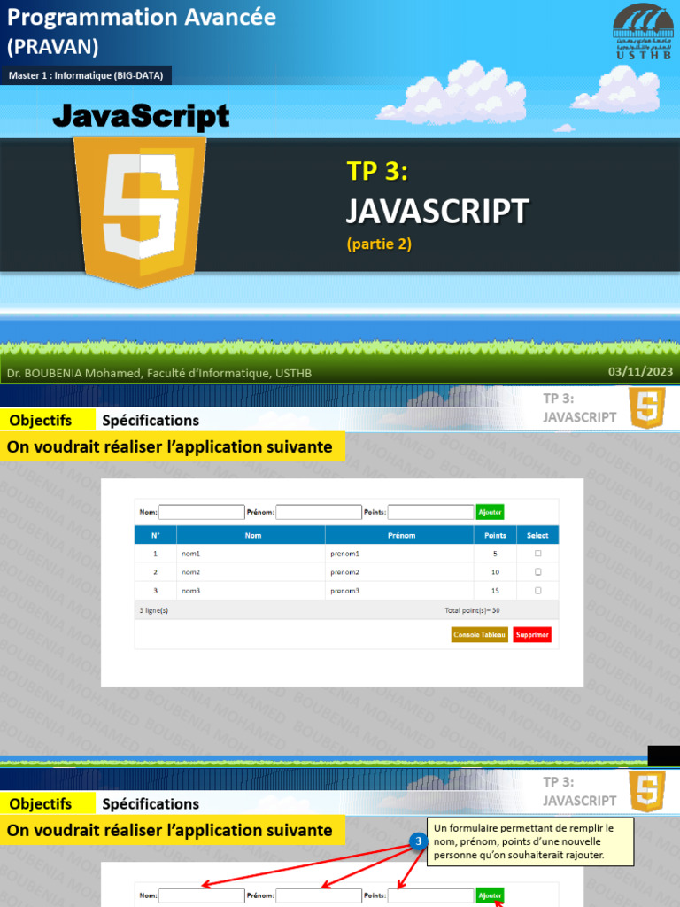 TP 3 : Création d'un tableau JavaScript | PDF | JavaScript ...