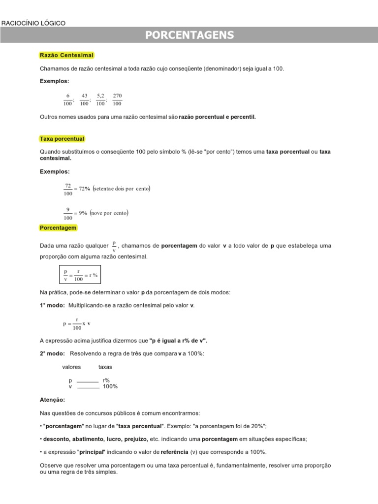 Razões percentuais, porcentagens e resolução de problemas envolvendo ...