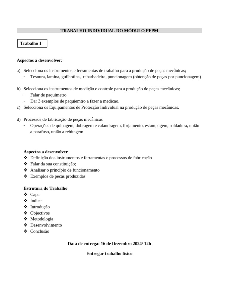 Trabalho 9 Individual PFPM | PDF