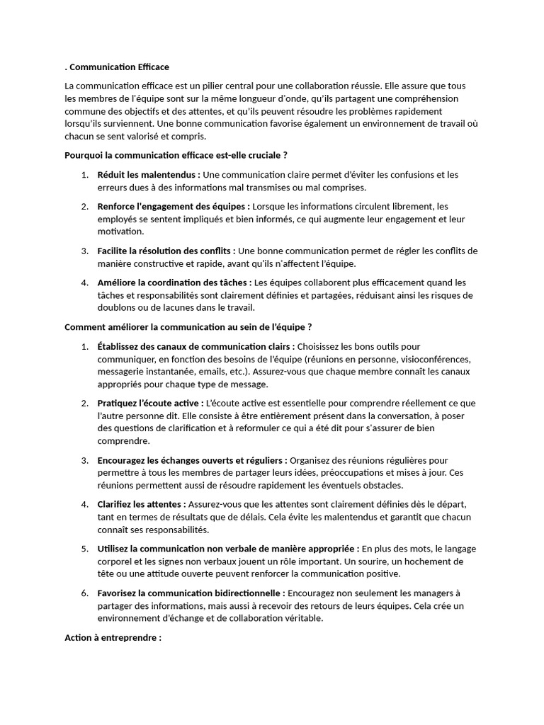 Communication Efficace en Équipe | PDF | la communication | Résolution ...