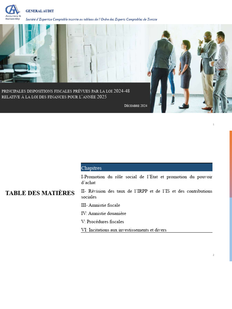 Dispositions fiscales Tunisie 2025 | PDF | Impôts | Taxe sur la valeur ...