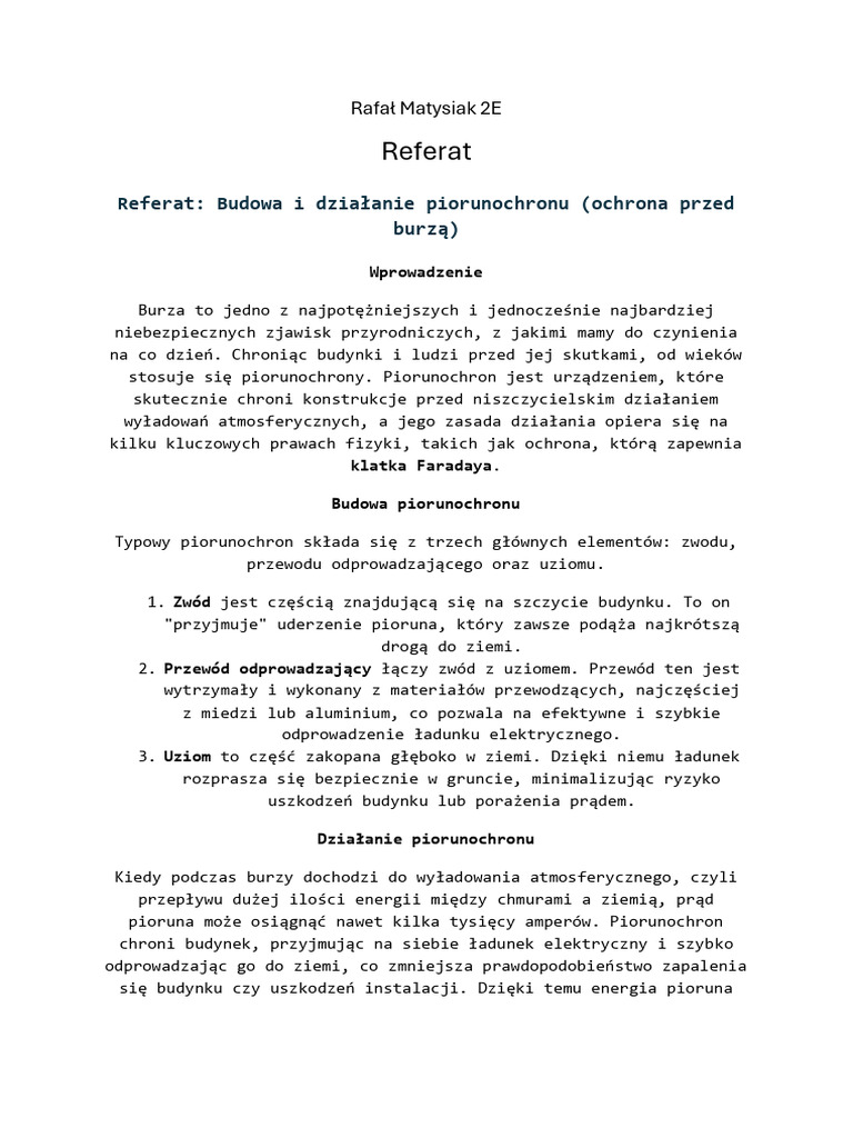Referat: Referat: Budowa I Działanie Piorunochronu (Ochrona Przed Burzą ...