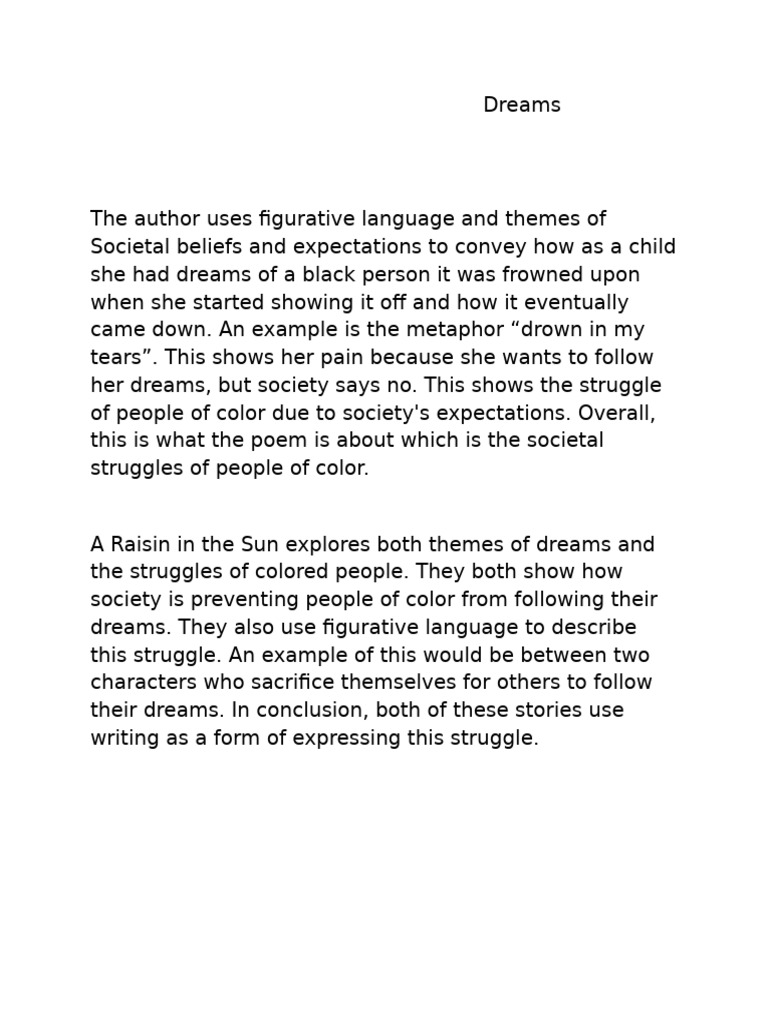 Societal Struggles in Dreams and A Raisin in the Sun | PDF