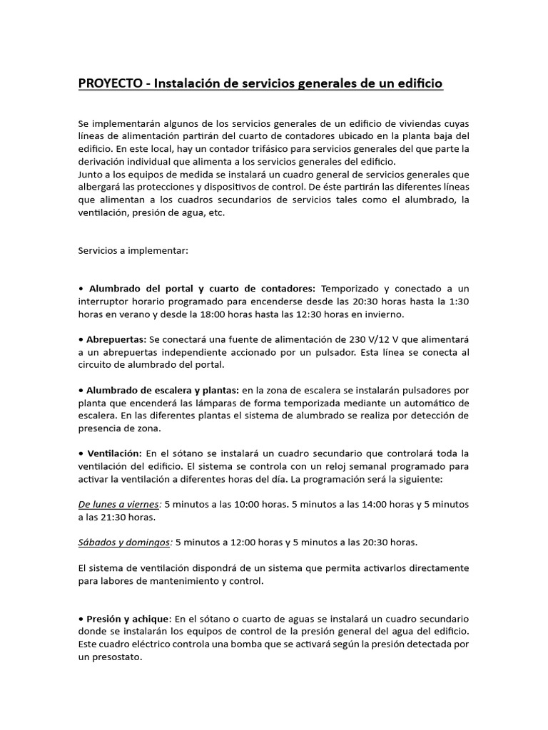 Instalación de Servicios Generales Edificio | PDF | Bienes ...