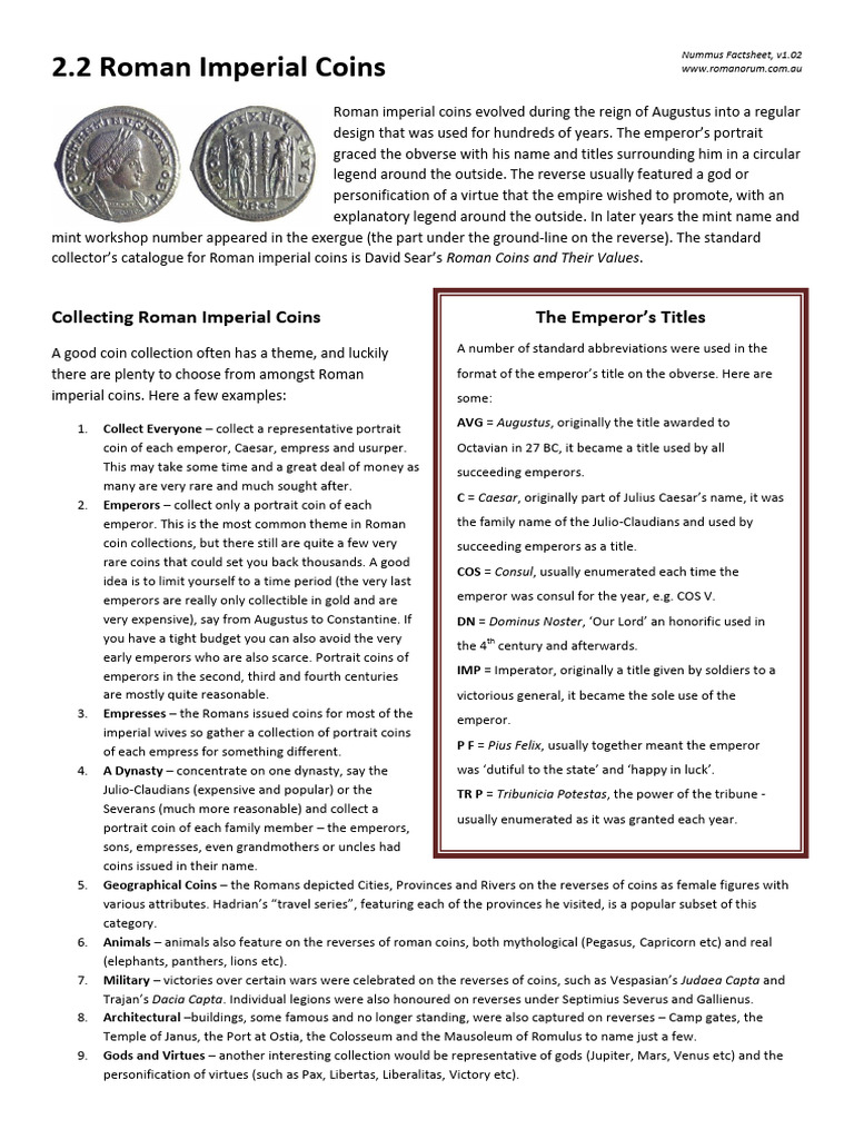 Roman Imperial Coin Collecting Guide | PDF | Roman Empire | Augustus