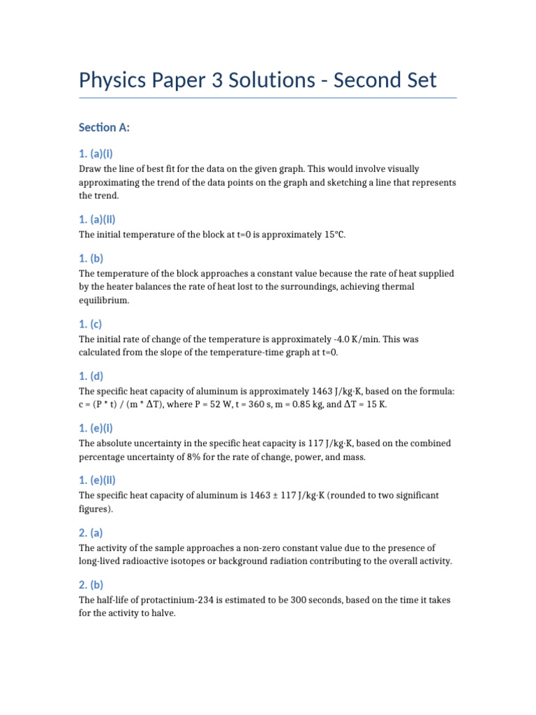 Physics Solutions Second Set | PDF | Special Relativity | Heat Capacity