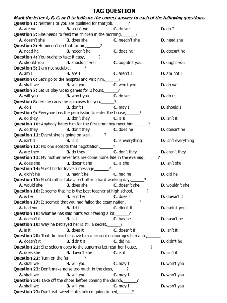 Tag Questions and Adjective Order Quiz | PDF