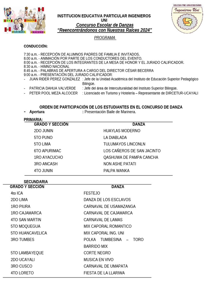 Concurso Escolar de Danzas 2024 | PDF | Bailes | Carnaval