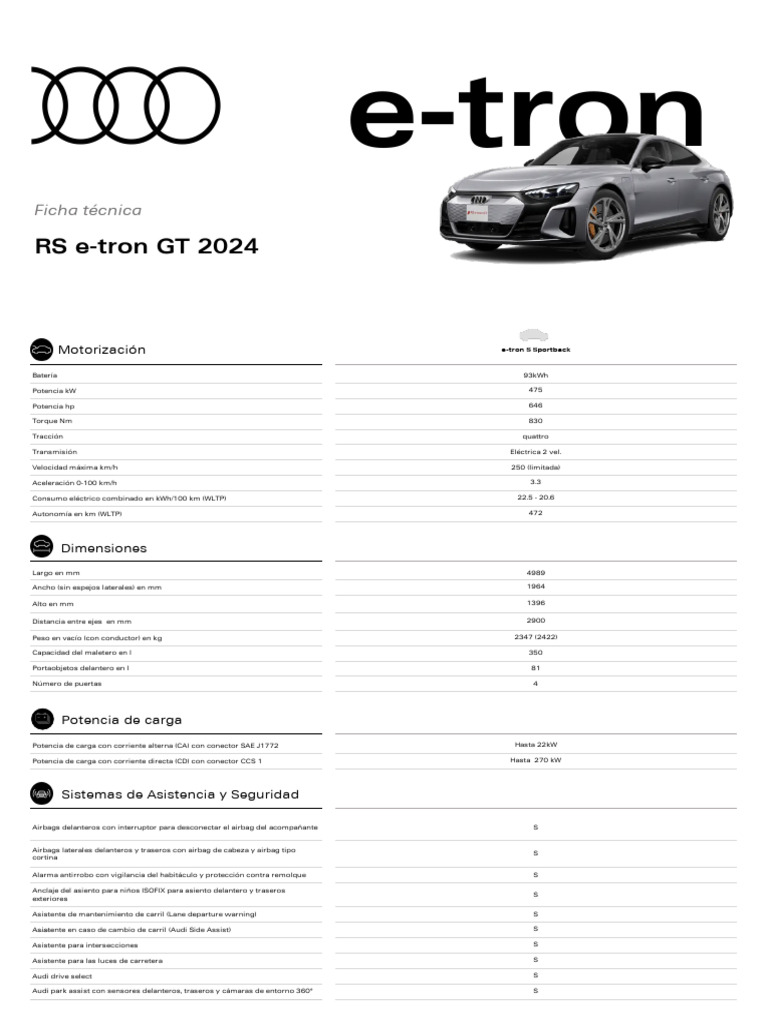 Ficha Técnica Audi RS e-tron GT 2024 | PDF | Airbag | Diodo emisor de luz
