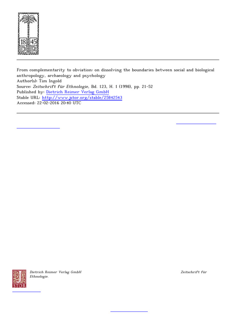 Tim Ingold - From Complementarity To Obviation | PDF | Evolution ...