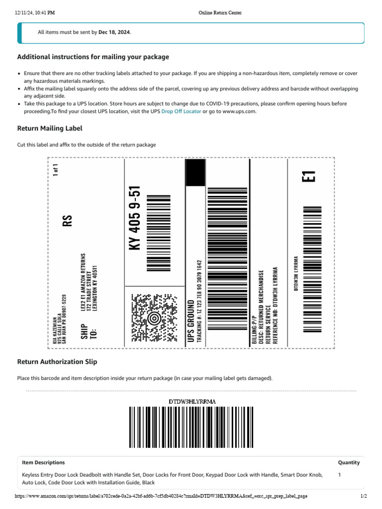 Package Mailing Instructions for Returns | PDF