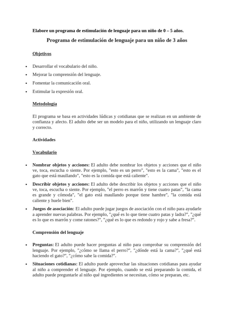 Programa de Estimulación del Lenguaje Infantil | PDF | Conceptos ...