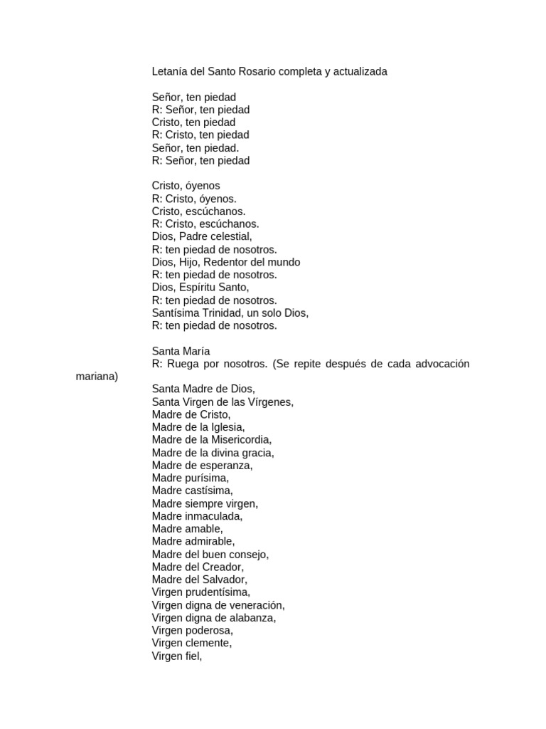 Letanía Del Santo Rosario Completa Y Actualizada – WARRMX