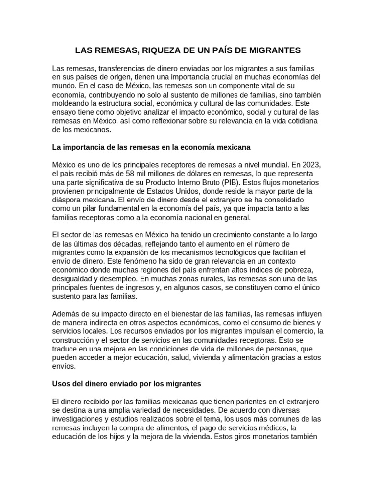 REMESAS, riqueza de un pais de migrantes | PDF | Migración humana | Remesa