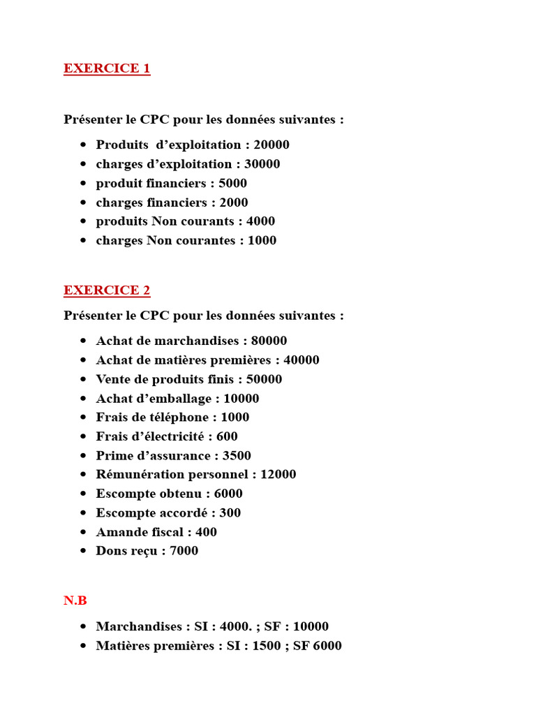 Présentation du CPC : Exercices Pratiques | PDF