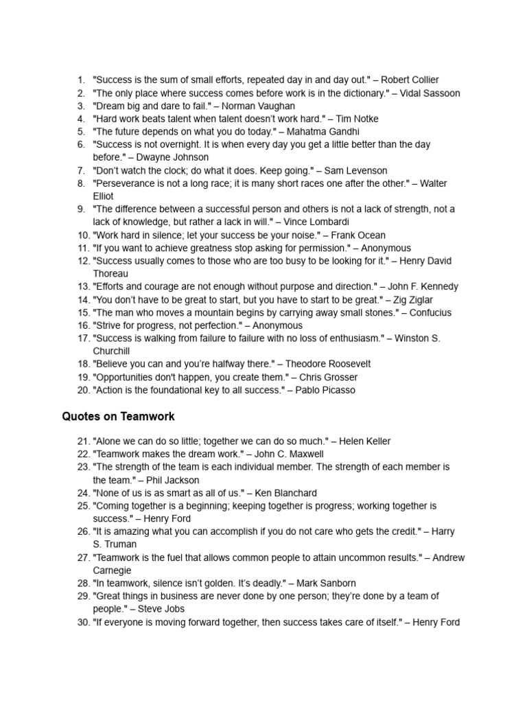 Success Quotes for Motivation and Teamwork | PDF