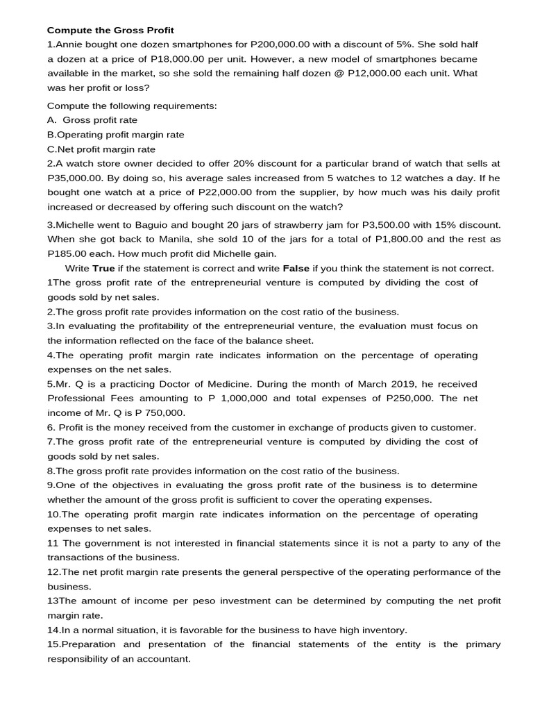 Gross Profit Calculation and Analysis | PDF | Net Income | Income Statement