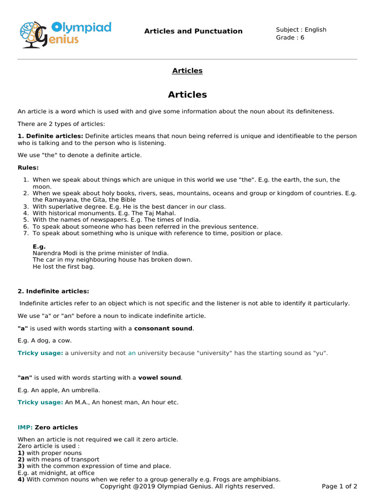 Articles and Punctuation | PDF | Word | Linguistics