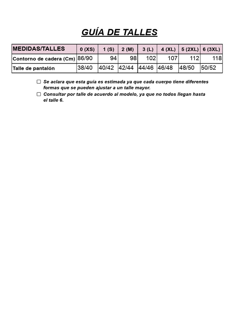 Guía de Talles | PDF