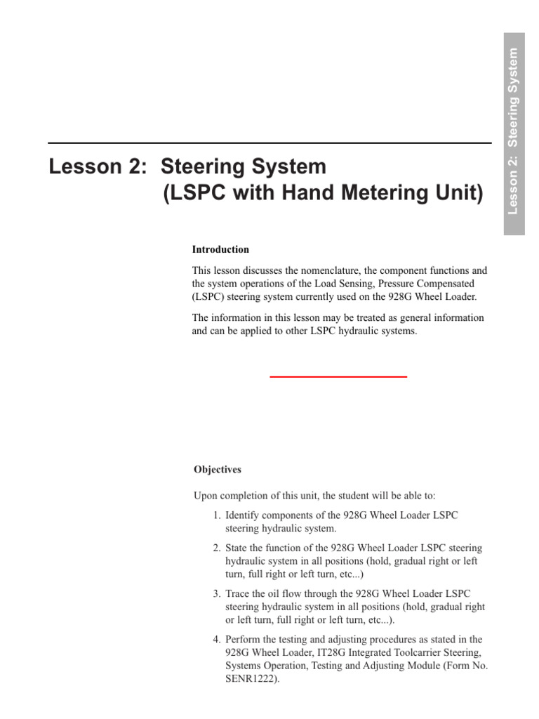 928G Wheel Loader Steering System Guide | PDF | Valve | Pump