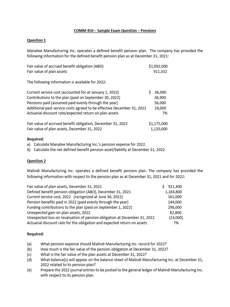 Pensions Exam Sample Questions and Solutions | PDF | Pension | Defined ...