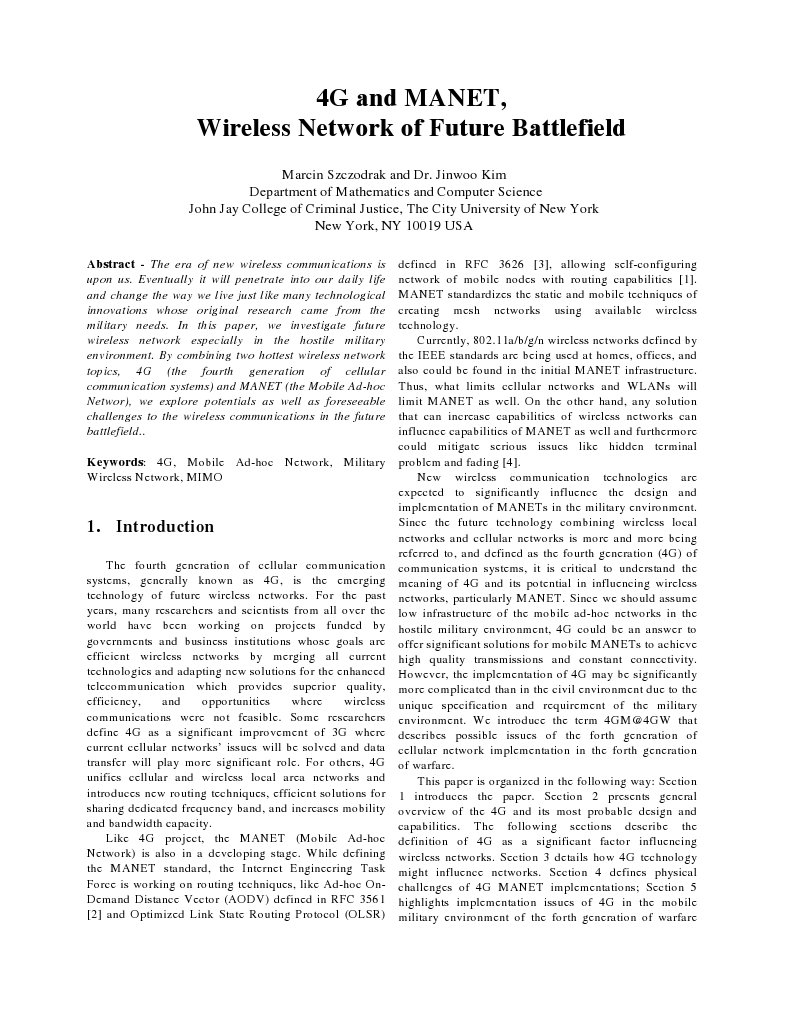 4G and MANET, Wireless Network of Future Battlefield | PDF