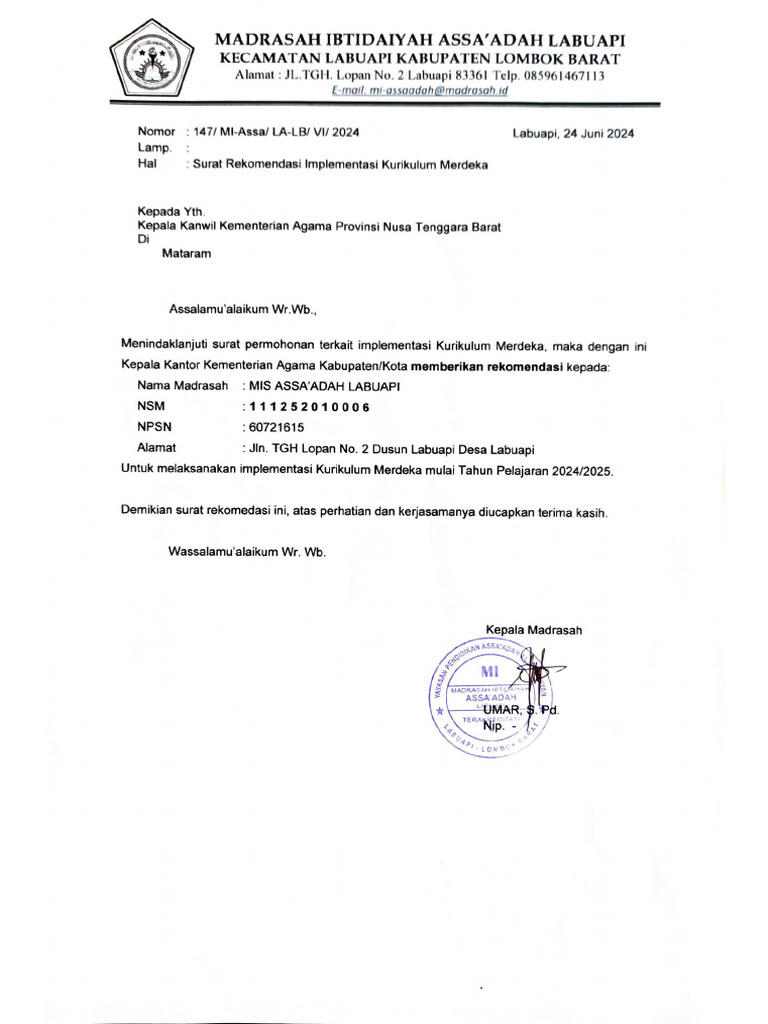 Surat Rekomendasi | PDF