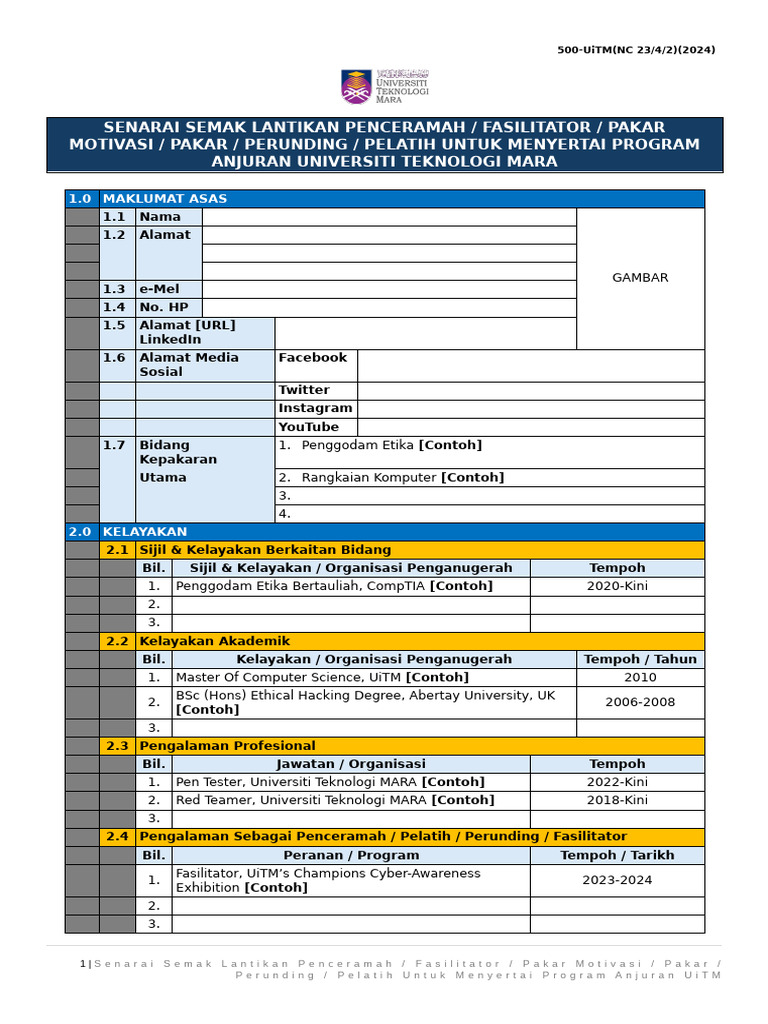 Arahan Semakan Penceramah - Senarai Semak | PDF
