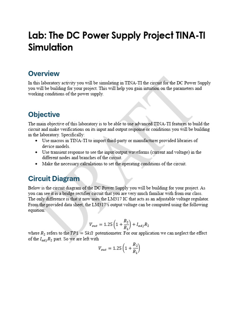 TINA-TI DC Power Supply Simulation Guide | PDF | Power Supply | Rectifier