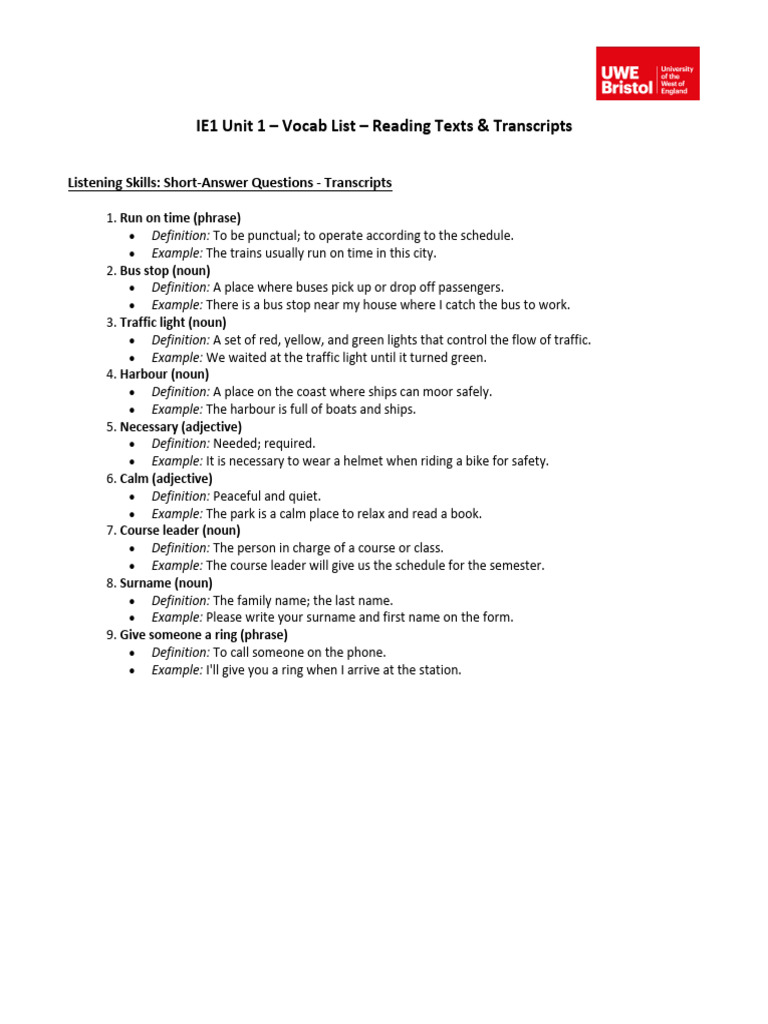Unit 1 Vocabulary and Reading Skills | PDF | Adjective | Noun