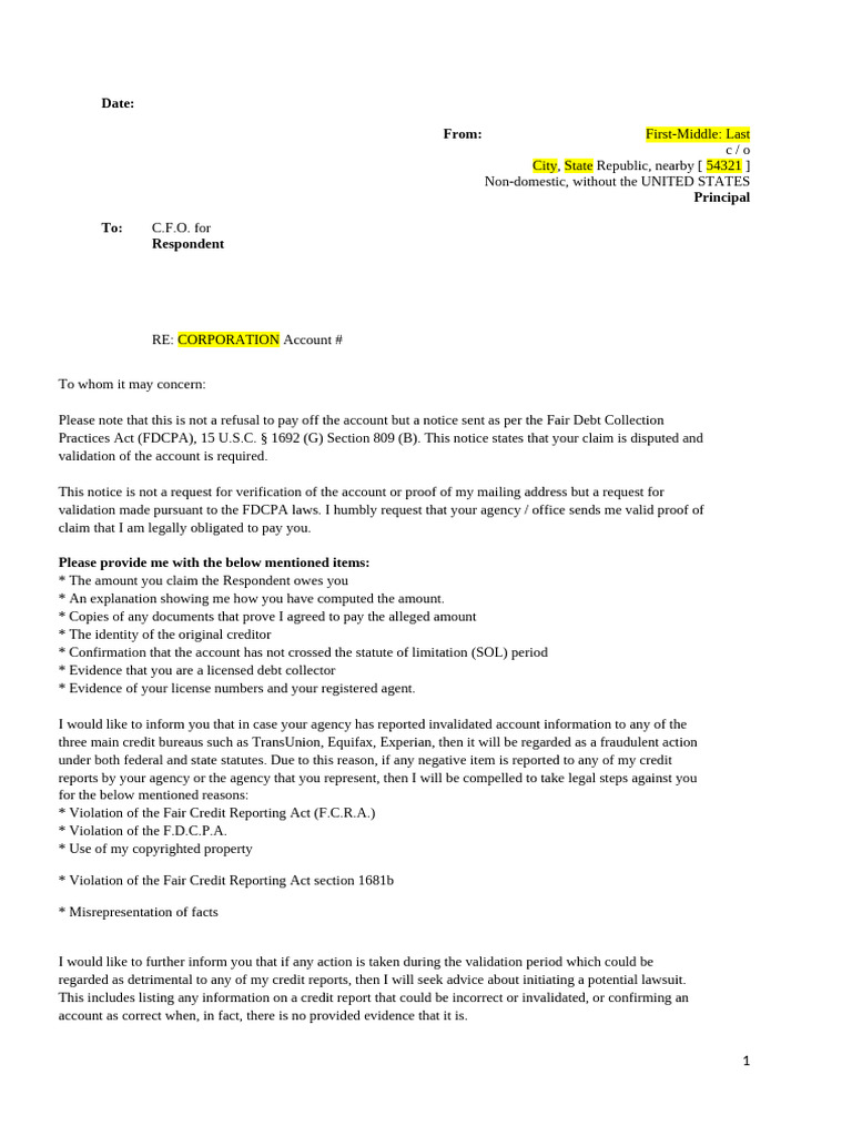 Debt Validation Request Notice | PDF | Business Law | Justice