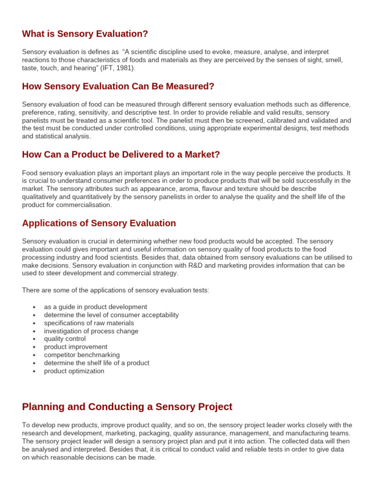 What Is Sensory Evaluation | PDF | Evaluation | Sampling (Statistics)