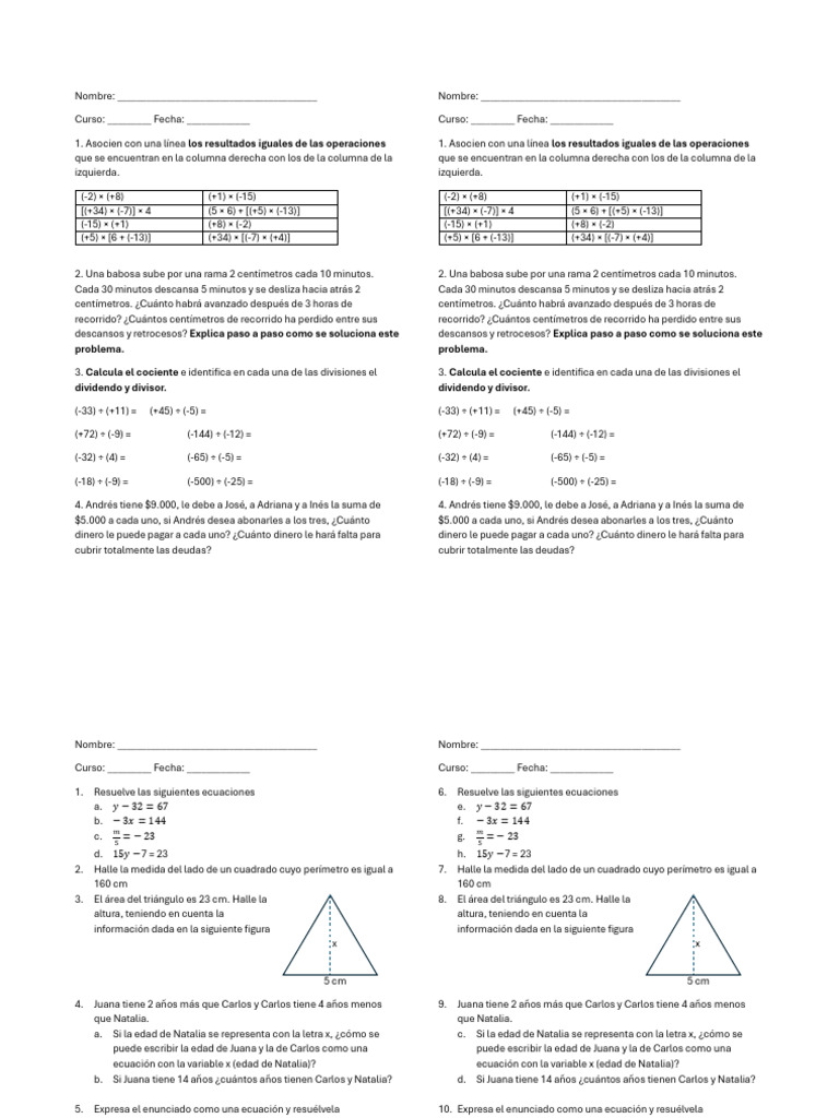 Ejercicios de Matemáticas y Problemas Resueltos | PDF | División ...