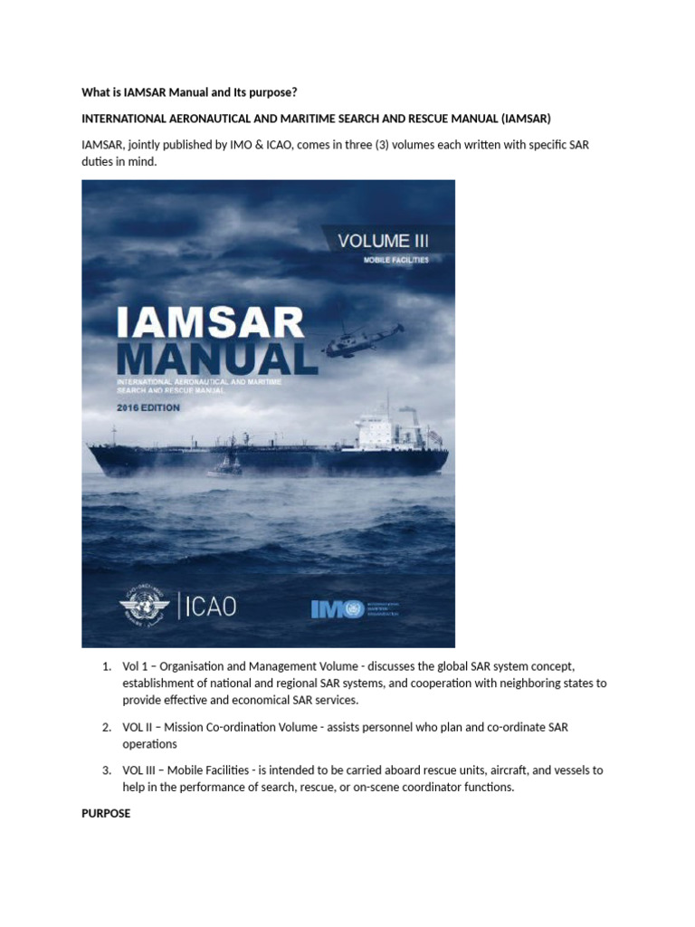 Understanding the IAMSAR Manual and Its Purpose | PDF | Search And Rescue