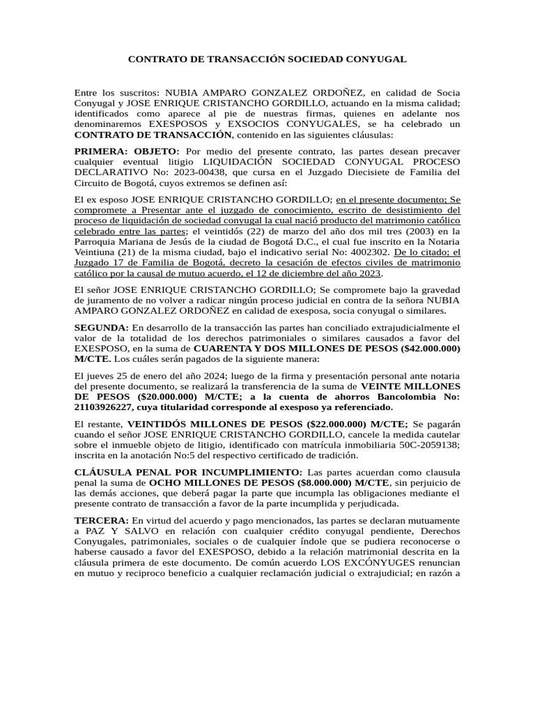Contrato de Transacción | PDF