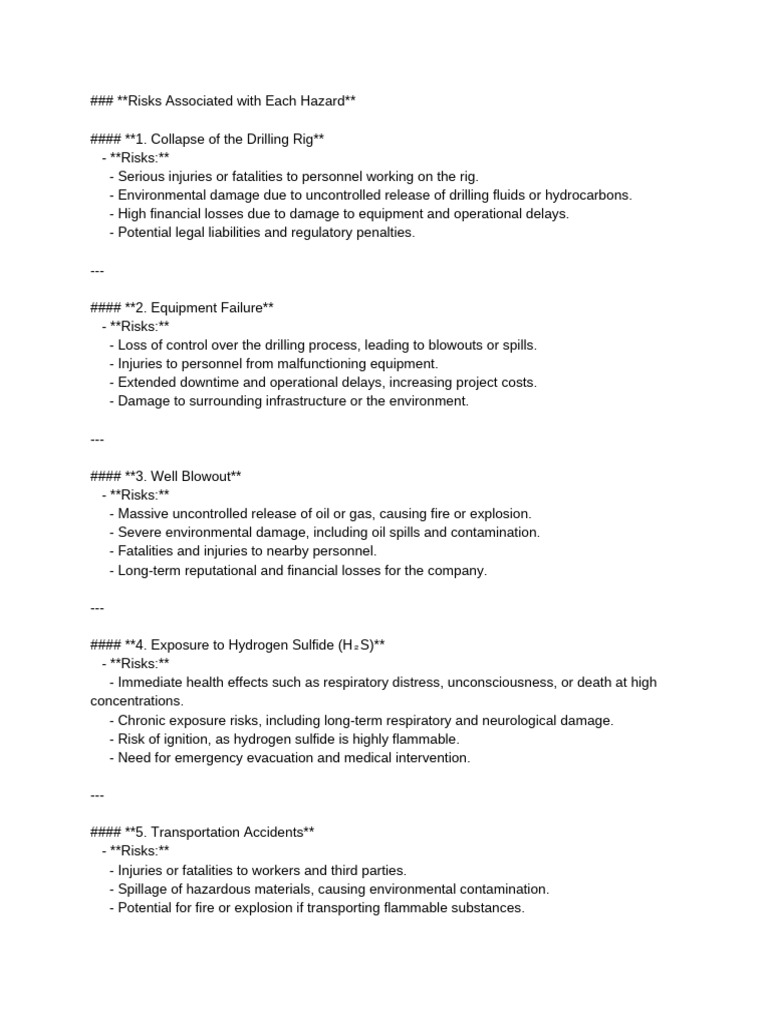 Risks Associated With Each Hazard | PDF | Oil Refinery | Blowout (Well ...