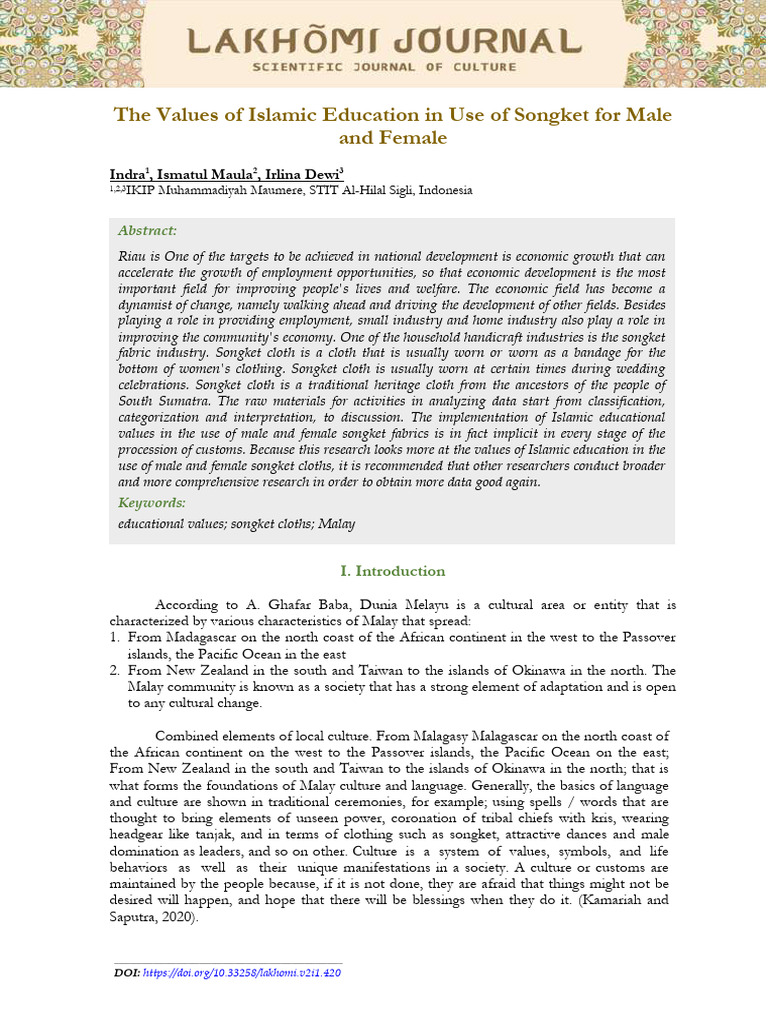 The Values of Islamic Education in Use of Songket | PDF | Aesthetics ...