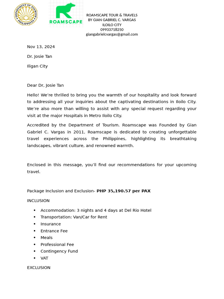 Iloilo City Travel Itinerary & Services | PDF