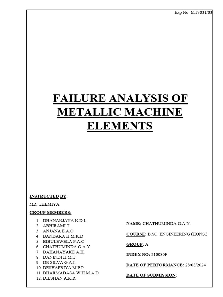 Metallic Machine Elements Failure Analysis | PDF | Fracture | Ductility