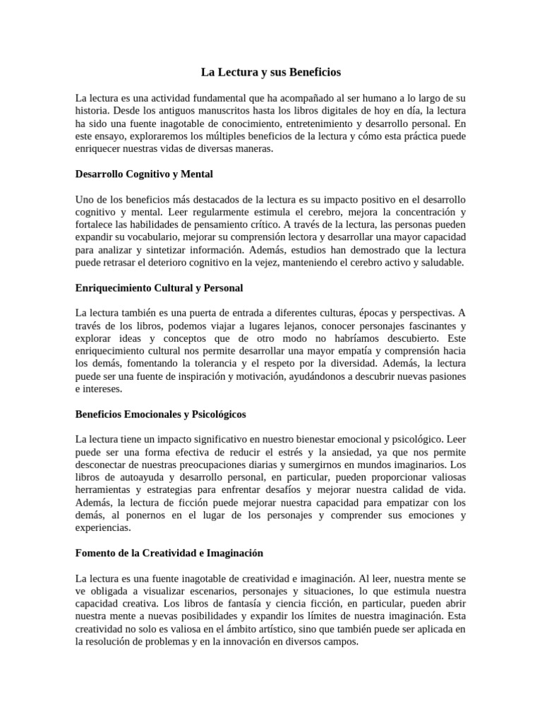 Beneficios de la Lectura en la Vida | PDF | Empatía | Creatividad