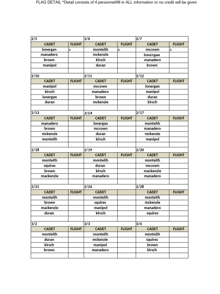 Cadet Flight Attendance Log | PDF