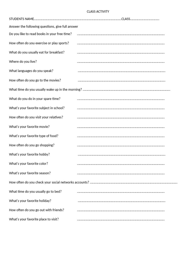 CLASS ACTIVITY Preguntas3°b | PDF