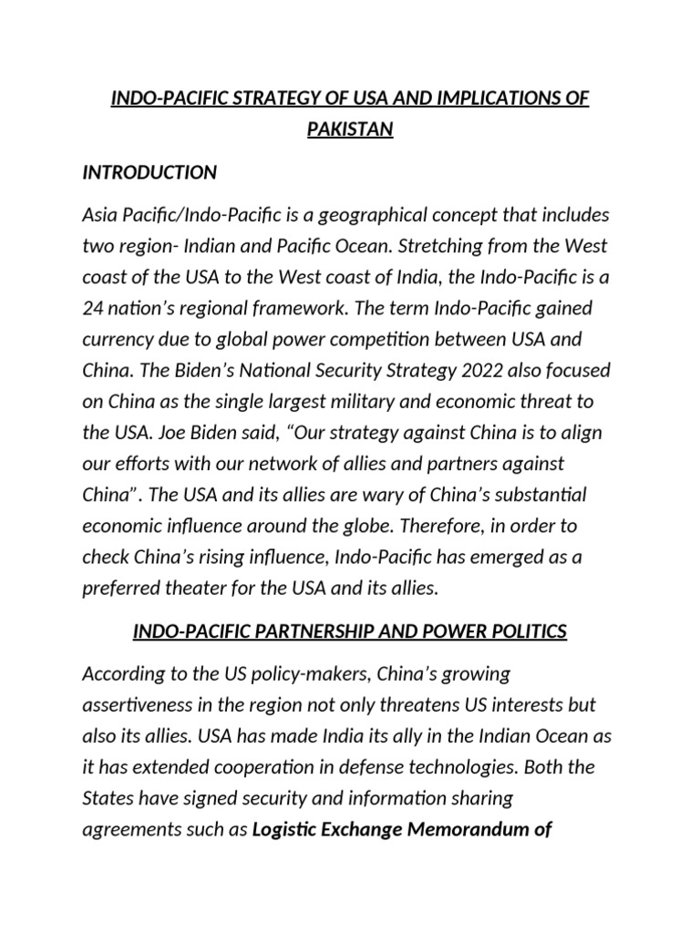 Indo-Pacific Strategy of USA and Policy Options For Pakistan | PDF ...