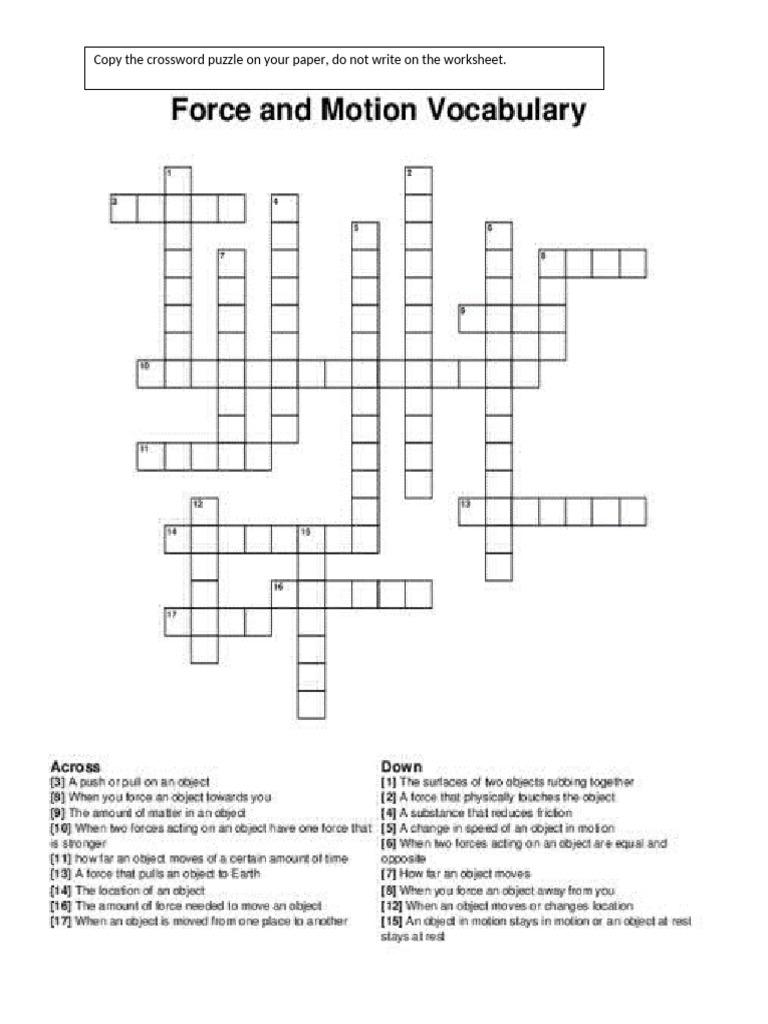 Force and Motion Crossword PDF
