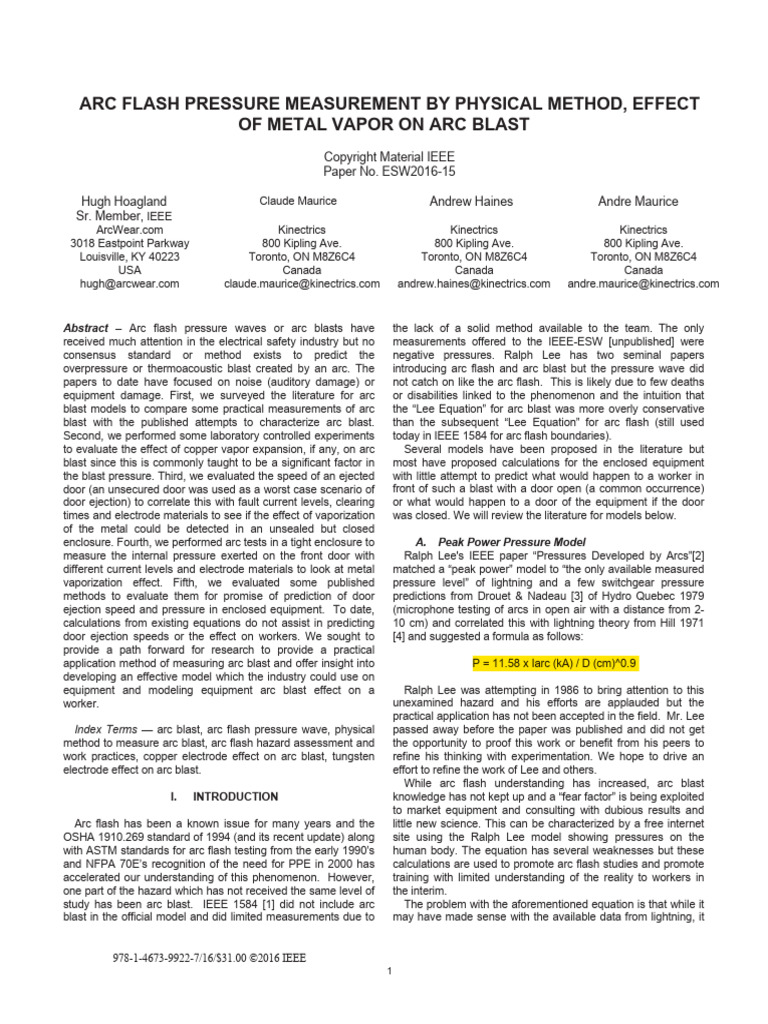 Arc Flash Pressure Measurement by Physical Method, Effect | PDF ...