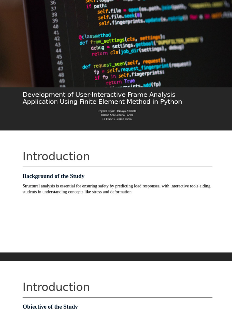 Development of User Interactive Frame Analysis Application Using Finite ...