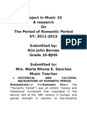 Historical And Cultural Background Of Romantic Period Pdf Romanticism Concerto