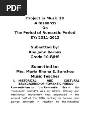 Historical And Cultural Background Of Romantic Period Pdf Romanticism Concerto